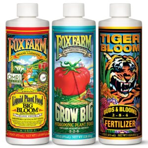 FoxFarm Hydro Liquid Trio Pack - Big Bloom, Grow Big Hydroponic, Tiger Bloom Fertilizers for Plant Growth, Bud Development & Abundant Fruit - Complete Hydroponic Plant Food Set - 3 Pint Bottles